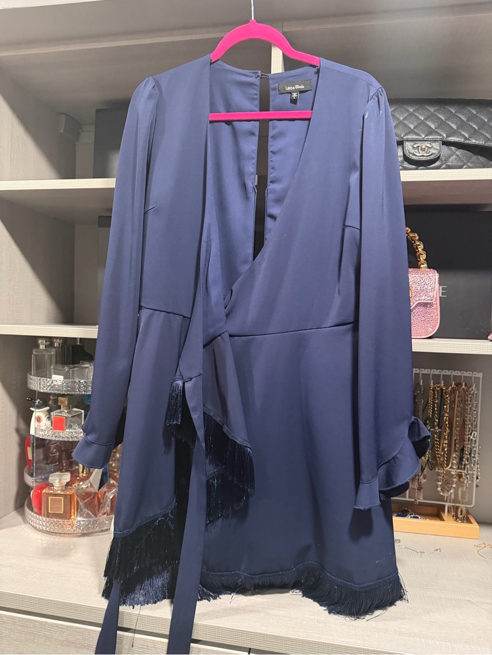 Lea & Viola Navy Fringe Wrap Long-Sleeve Dress